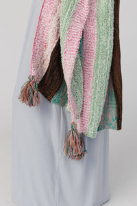 Thumbnail for Wandering Soul Striped Tassel Ruana - Mint: OS - Wrap