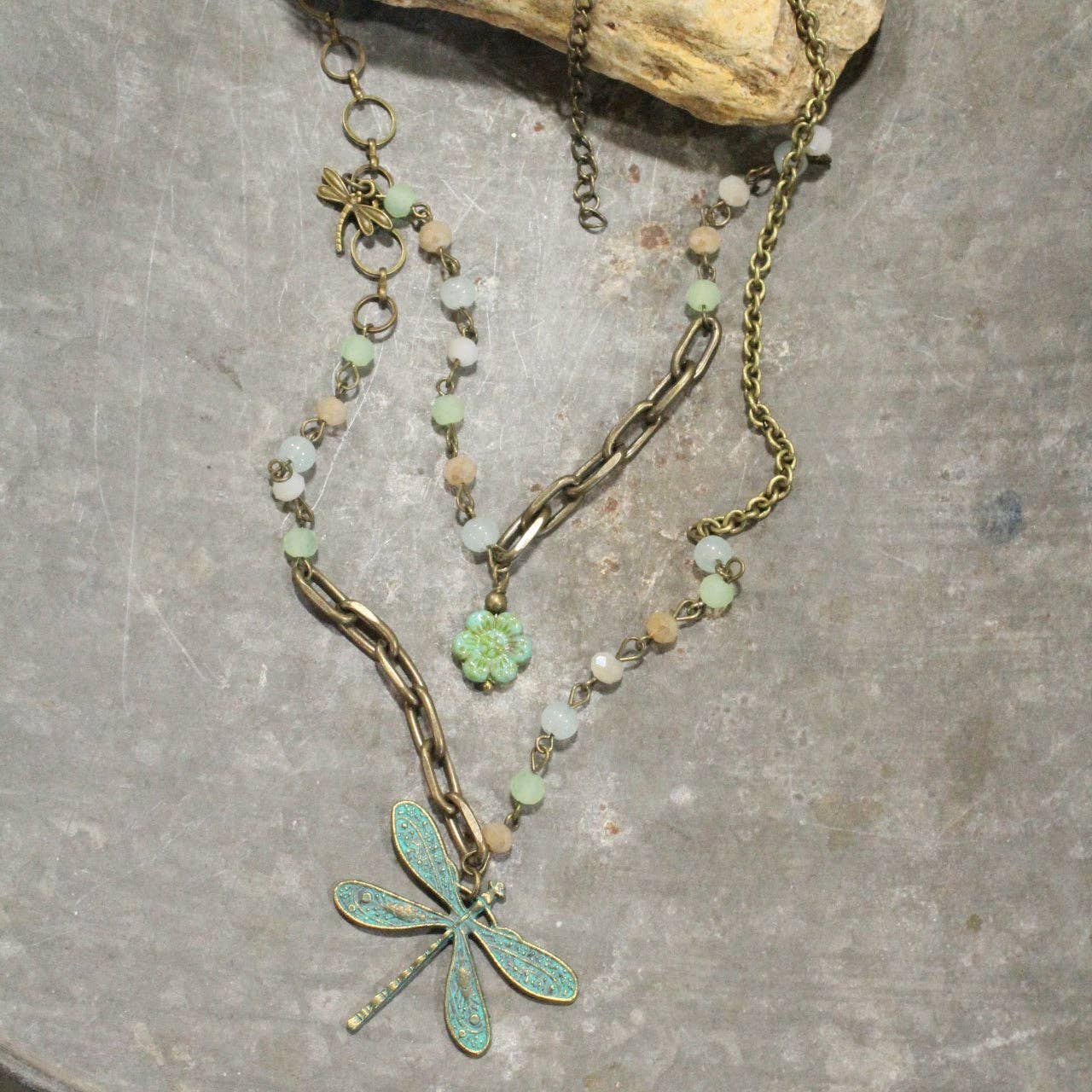 Picasso Wildflower Glass Bead Dragonfly Necklace