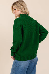 Thumbnail for Oversized Hunter Green Cable Knit Sweater with Mock Neck