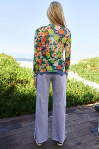Thumbnail for PLUS FLOWER PRINT MESH ROUND NECK LONG SLEEVE TOP: Green Multi / 1XL