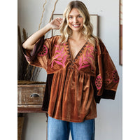 Thumbnail for Vintage Embroidery Patch Velvet Top