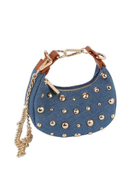 Thumbnail for Petite gold stone studded denim crossbody