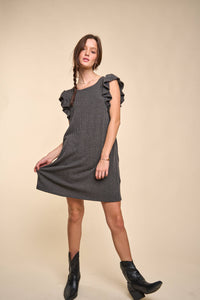 Thumbnail for Solid ribbed ruffled short dress KRD4286