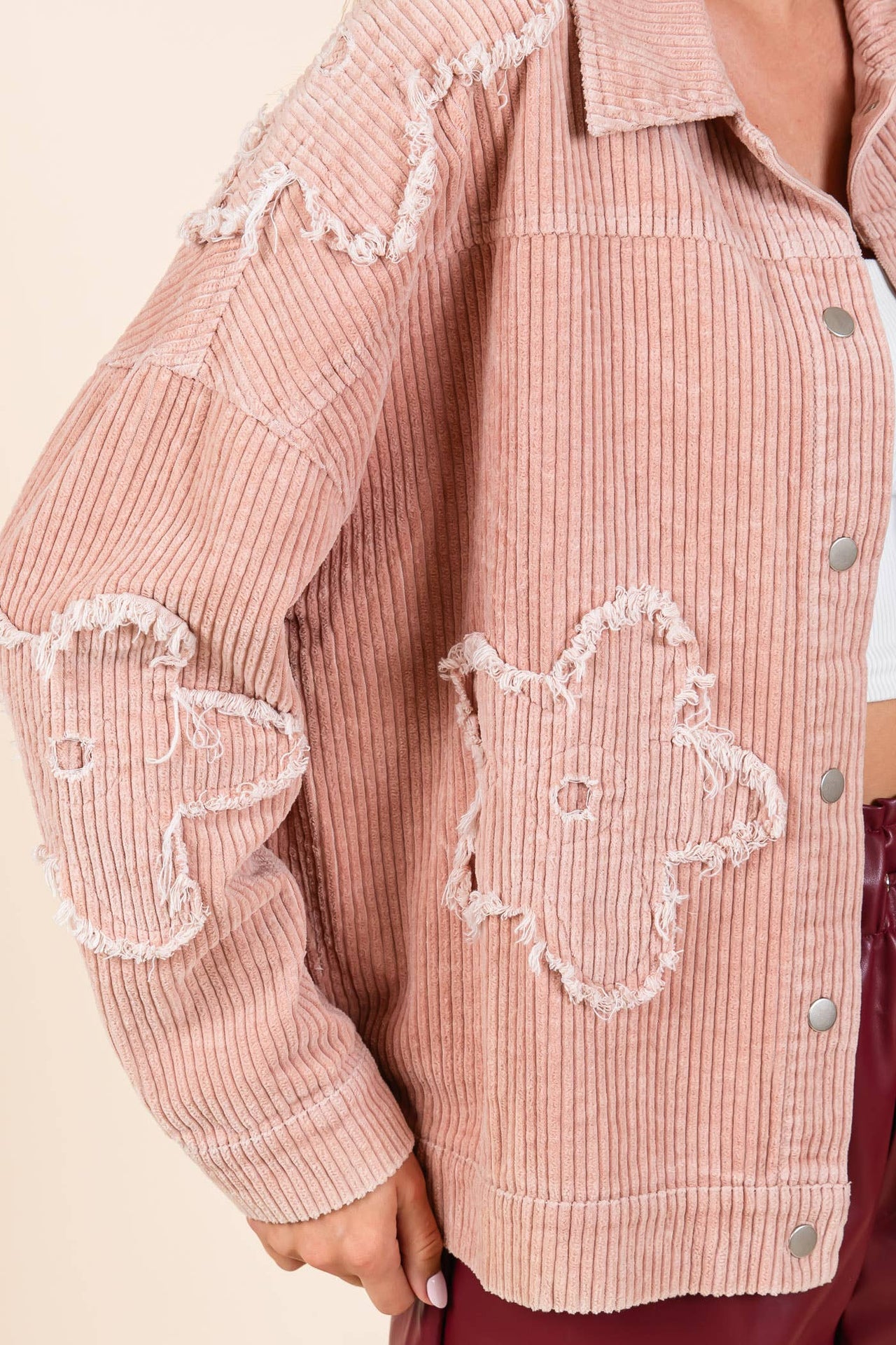 Plus Drop Shoulder Corduroy Shacket Pink Dust