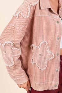 Thumbnail for Plus Drop Shoulder Corduroy Shacket Pink Dust