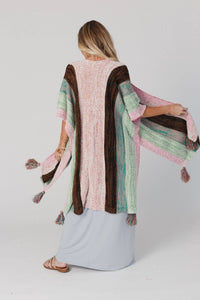 Thumbnail for Wandering Soul Striped Tassel Ruana - Mint: OS - Wrap