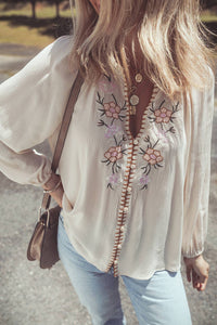 Thumbnail for Floral Embroidered Textured Buttoned Shirt | S-XL