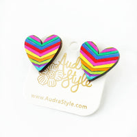 Thumbnail for Valentine's Day Heart Stud Earrings - Rainbow Stripe
