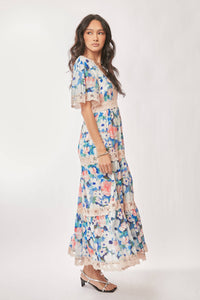 Thumbnail for WATER PAINTING FLORAL ZIPPERED MAXI DRESS