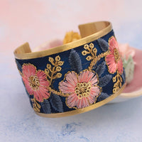Thumbnail for Vintage Pink Blue Embroidered Cuff Bracelet