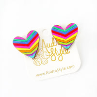 Thumbnail for Valentine's Day Heart Stud Earrings - Rainbow Stripe