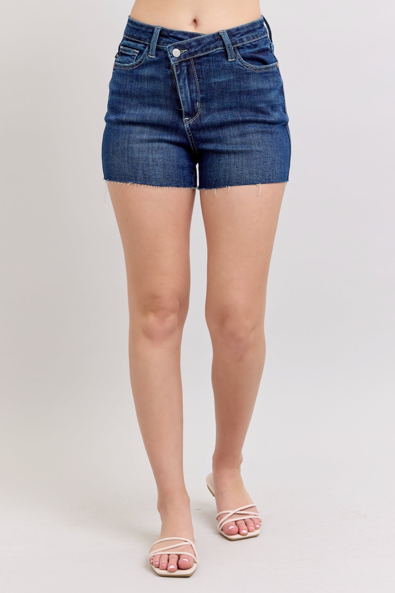 Judy Blue Criss-Cross Waistband Shorts Dark