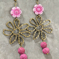 Thumbnail for Flower Power Czech Pink Dangle Earrings