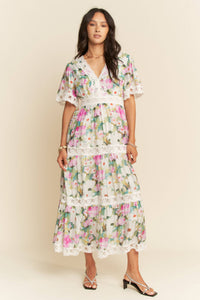 Thumbnail for WATER PAINTING FLORAL ZIPPERED MAXI DRESS