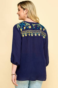 Thumbnail for PLUS SIZE 3/4 SLEEVE EMBROIDERED BLOUSE