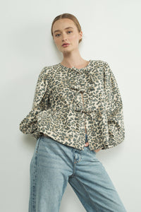 Thumbnail for ANIMAL LONG SLEEVE ANIMAL PRINT BOW TIE BLOUSE