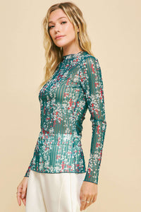 Thumbnail for FLORAL PRINTED LAYERING LONG SLEEVES MESH TOPg