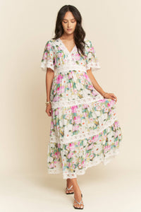 Thumbnail for WATER PAINTING FLORAL ZIPPERED MAXI DRESS