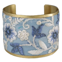 Thumbnail for Light Blue Floral Embroidered Cuff Bracelet