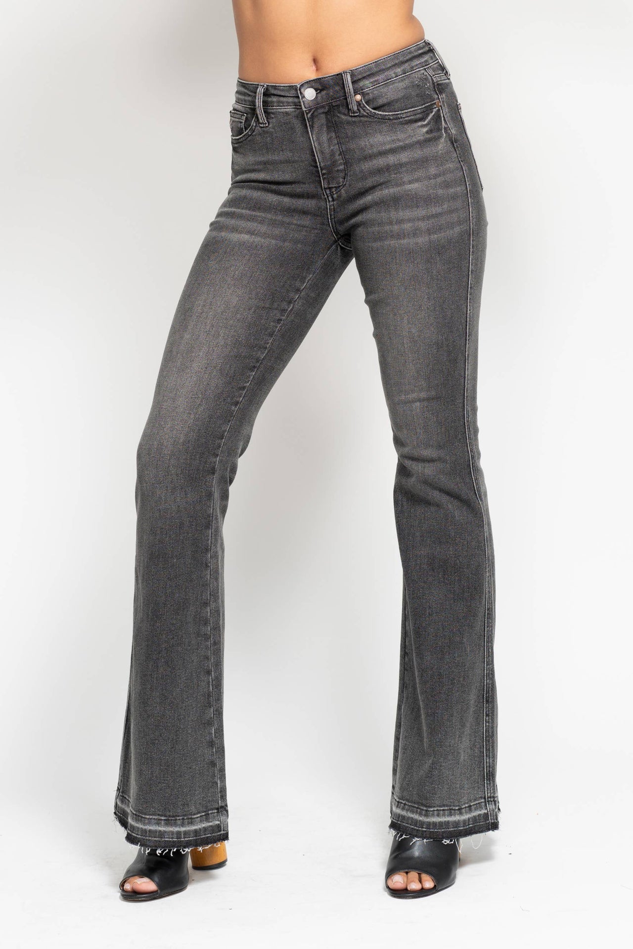 MR Tummy Control Washed Gray Release Hem Flare