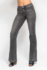 Thumbnail for MR Tummy Control Washed Gray Release Hem Flare