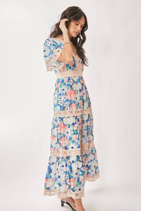 Thumbnail for WATER PAINTING FLORAL ZIPPERED MAXI DRESS
