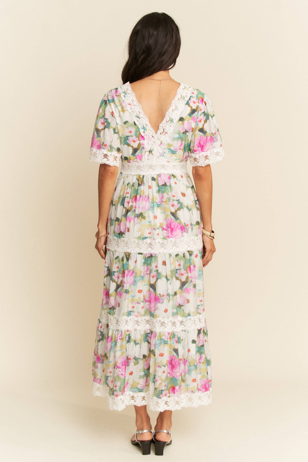 WATER PAINTING FLORAL ZIPPERED MAXI DRESS