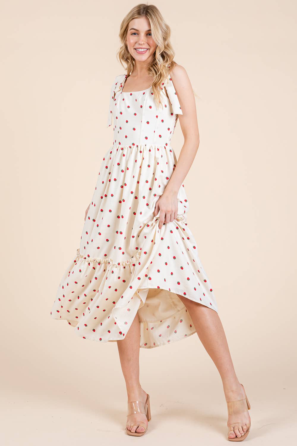 Plus Strawberry Tiered Midi Sundress