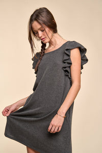 Thumbnail for Solid ribbed ruffled short dress KRD4286