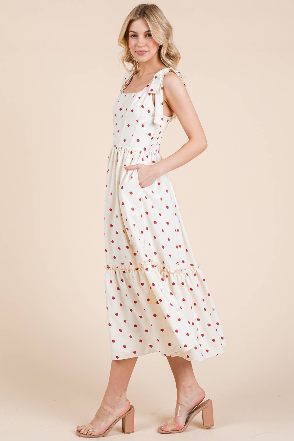 Plus Strawberry Tiered Midi Sundress