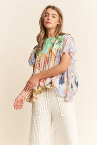 Thumbnail for Floral Print Flowy Boho Top
