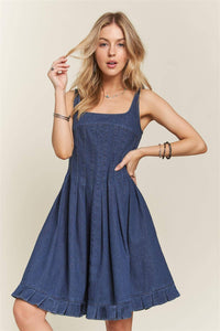 Thumbnail for PINTUCK DETAIL CASUAL DENIM DRESS