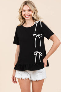 Thumbnail for 3-Bow Short Sleeve Top
