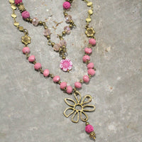 Thumbnail for Flower Power Czech Pink Layered Necklace