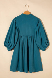 Thumbnail for Corduroy Buttoned High Waist Bracelet Sleeve Dress