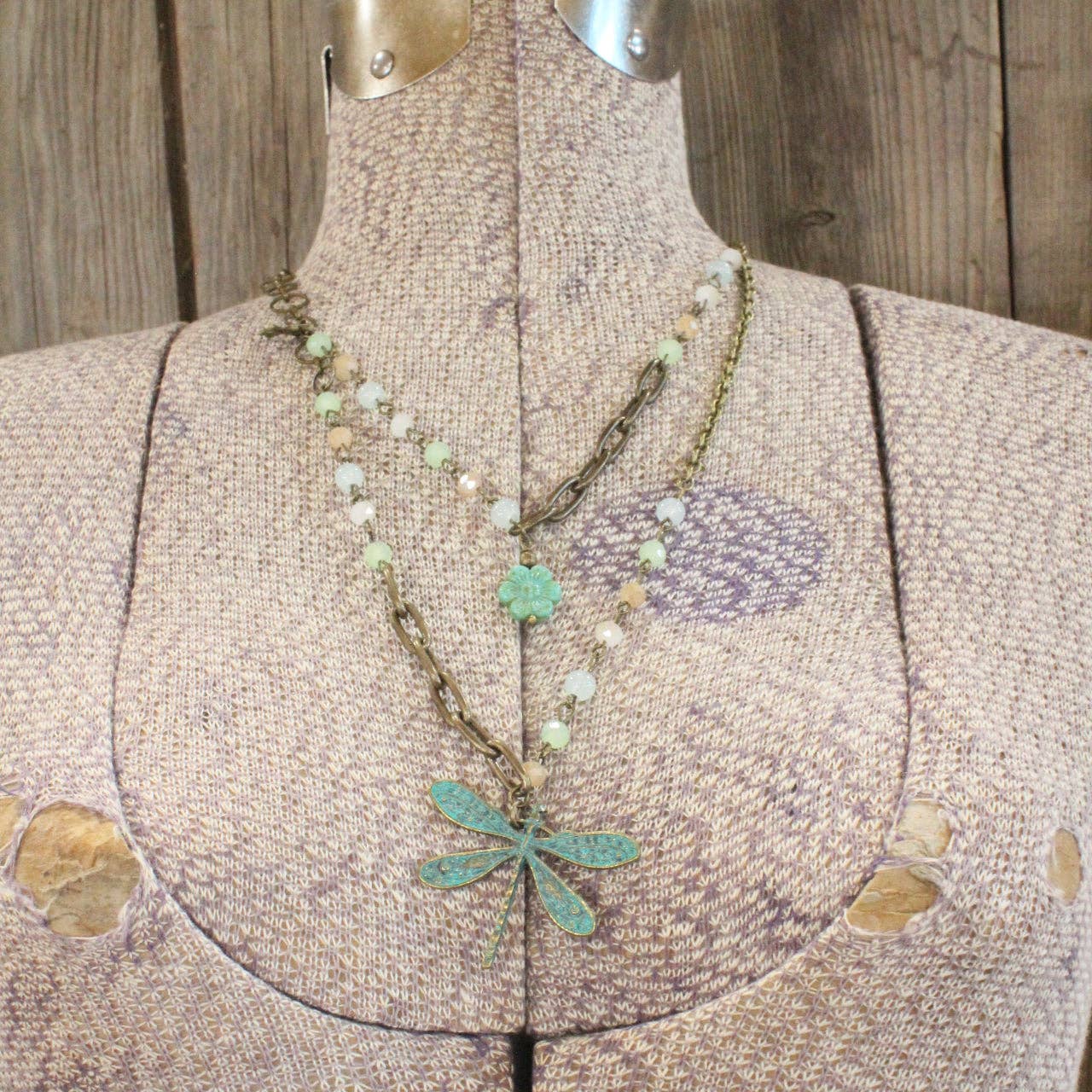 Picasso Wildflower Glass Bead Dragonfly Necklace
