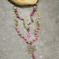 Thumbnail for Flower Power Czech Pink Layered Necklace