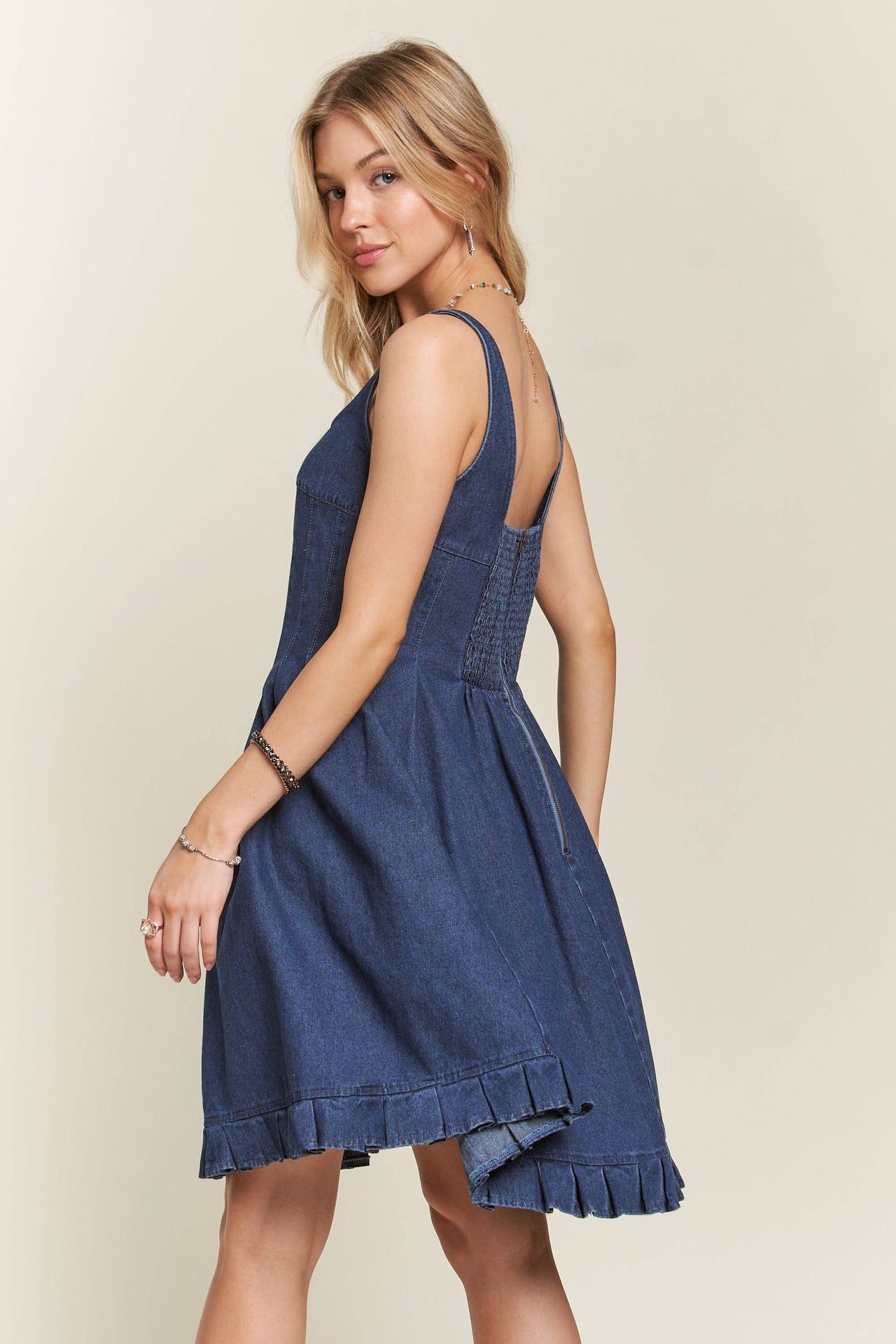 PINTUCK DETAIL CASUAL DENIM DRESS