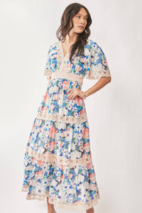 Thumbnail for WATER PAINTING FLORAL ZIPPERED MAXI DRESS