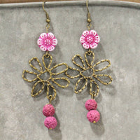 Thumbnail for Flower Power Czech Pink Dangle Earrings