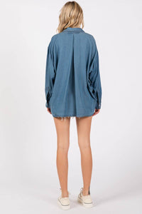 Thumbnail for V-NECK LAPEL COLLAR SHIRT- Denim: DENIM