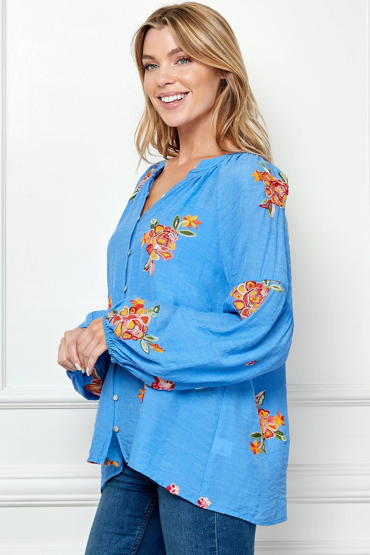 EMBROIDERED PAPAYA WOVEN BLOUSE