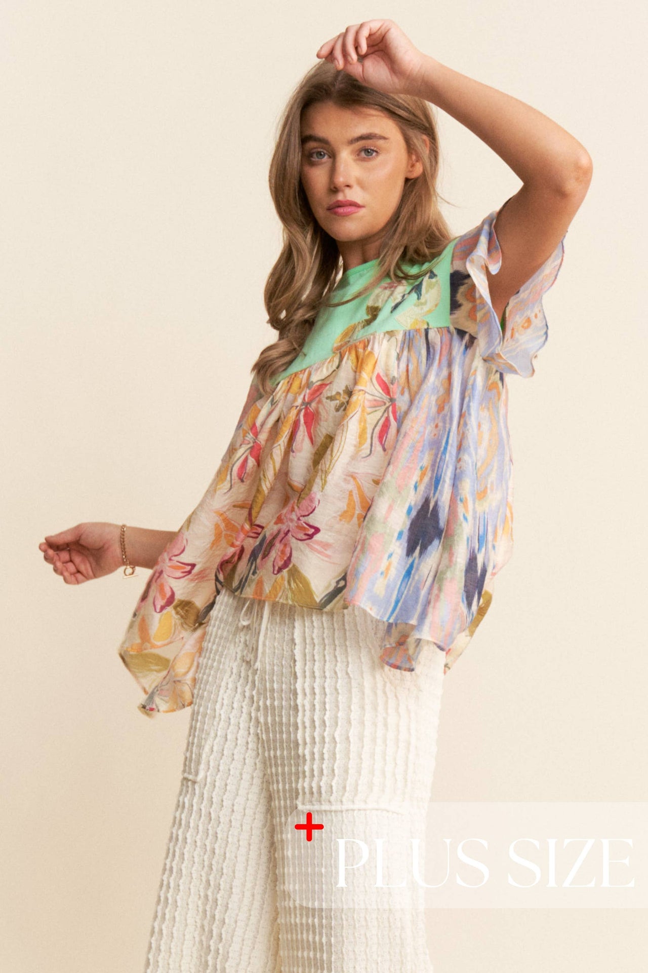 Floral Print Flowy Boho Top Curvy 1X-3X