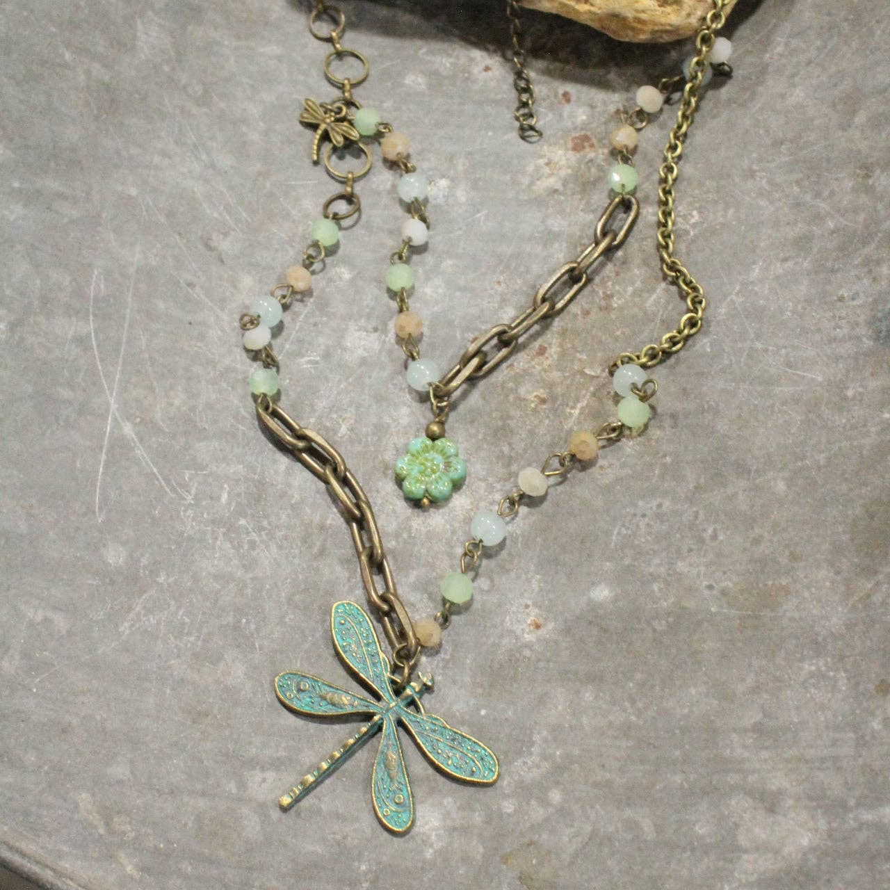 Picasso Wildflower Glass Bead Dragonfly Necklace