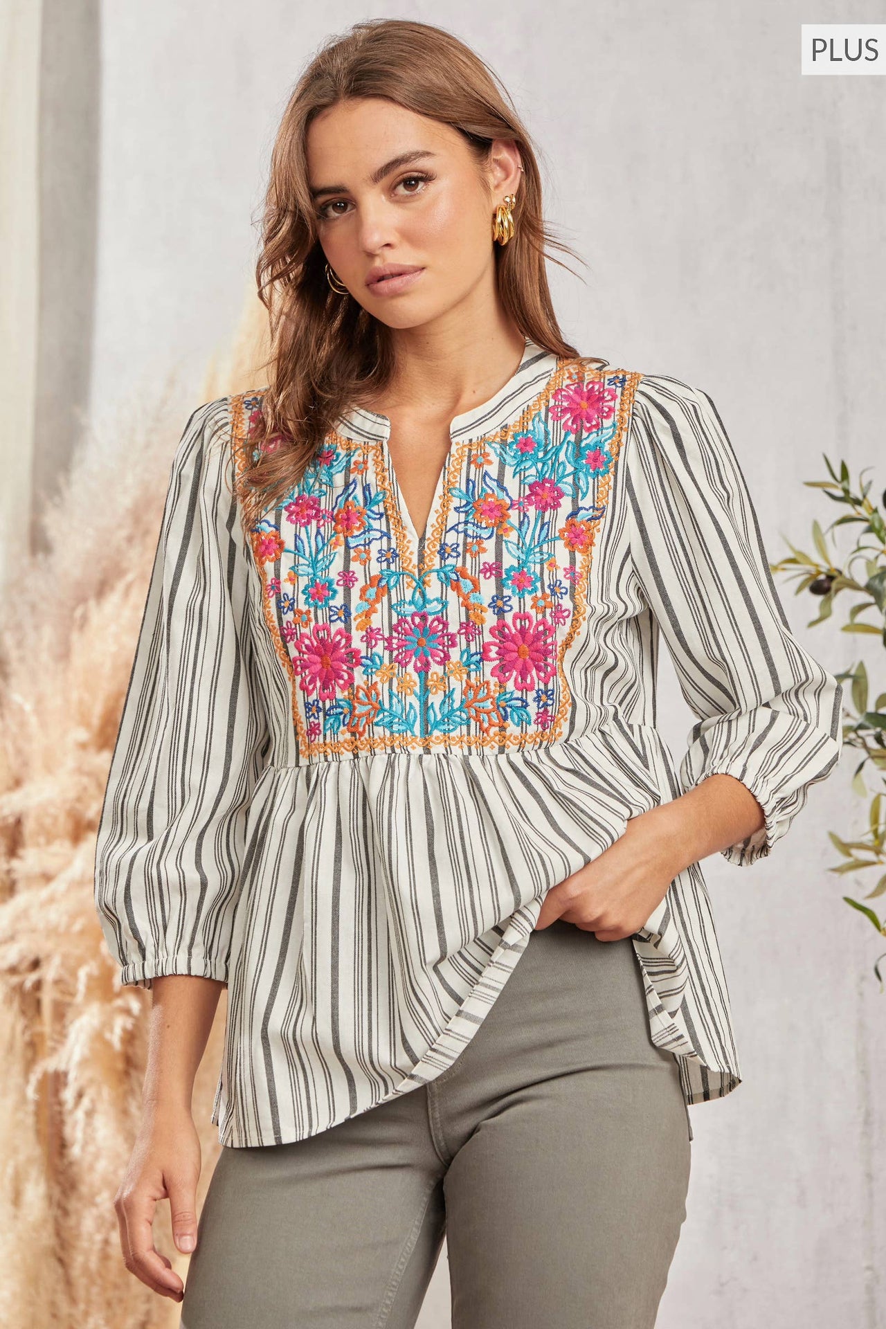 PLUS SIZE Babydoll Print Top  IVORY BLACK