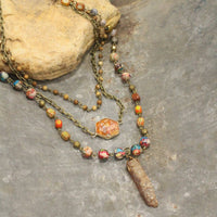 Thumbnail for Bohemian Layered Rusty Orange Stone & Crystal Necklace