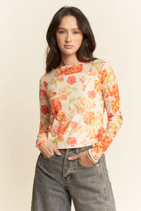 Thumbnail for FLORAL PRINT MESH LONG SLEEVE LAYERING TOP
