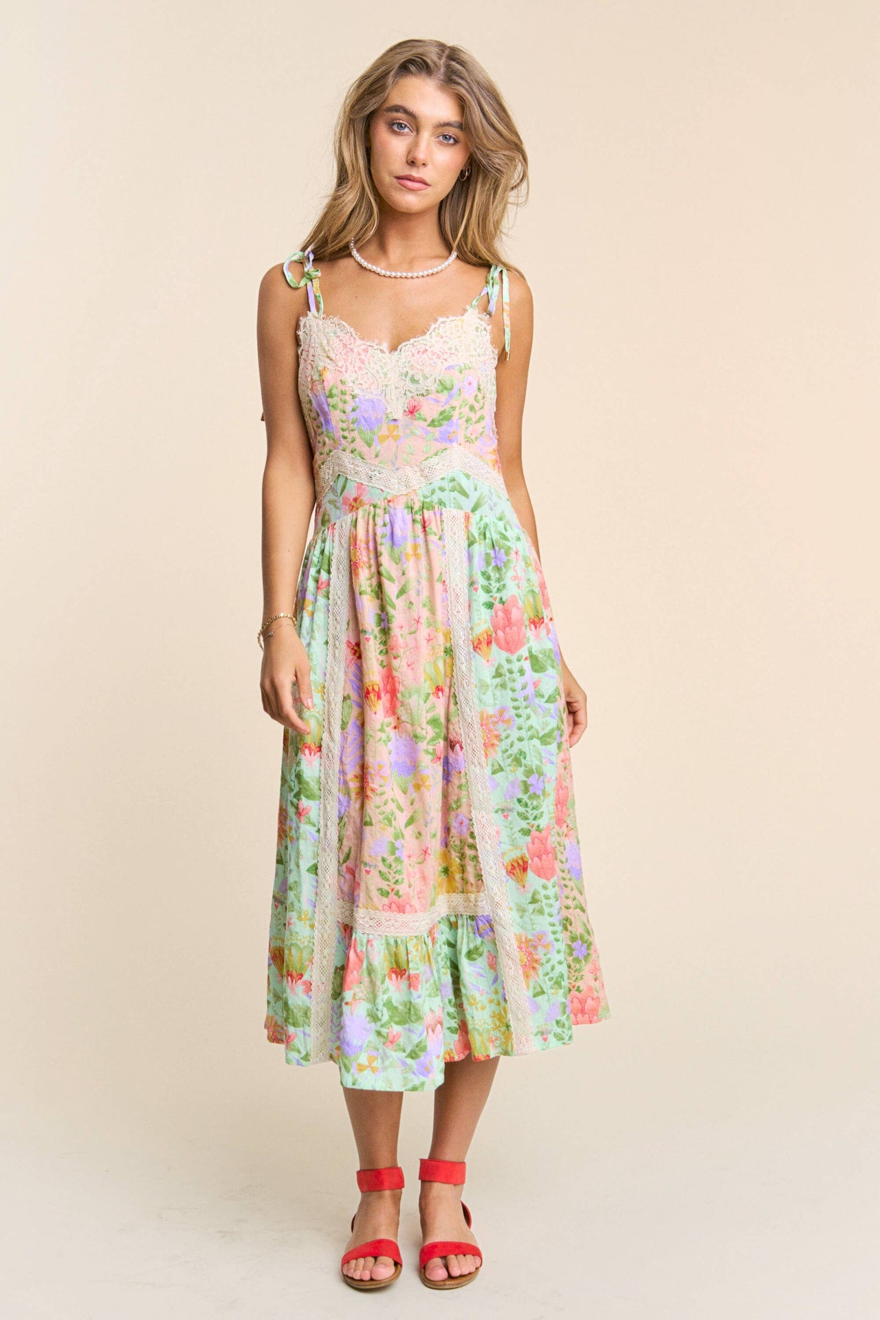 Spaghetti Multicolor Floral Print Tiered Dress Sm - Lg