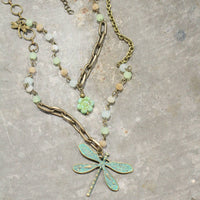 Thumbnail for Picasso Wildflower Glass Bead Dragonfly Necklace