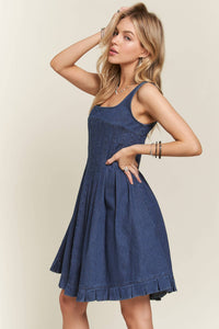 Thumbnail for PINTUCK DETAIL CASUAL DENIM DRESS